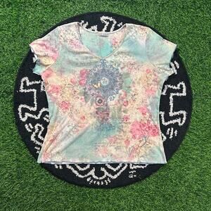 Women’s Vintage Xcit USA Y2K Floral Half Sleeve Shirt - L; 19x24 (Width/Length)